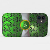 Coques Case-Mate iPhone DAMASK GIRLY MONOGRAM vert ruban blanc (Dos (Horizontal))