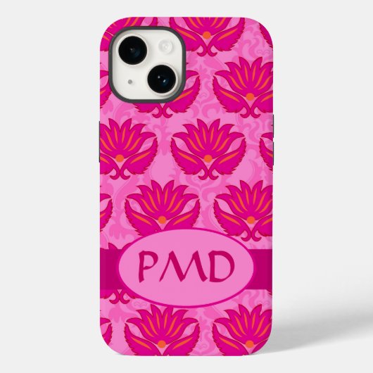 Coques Case-Mate iPhone Damask Moderne Art Nouveau Rose Monogramme Initial (Verso)