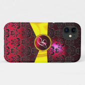 Coques Case-Mate iPhone DAMASK MONOGRAMME MONOGRAMME rouge or jaune ruban (Dos (Horizontal))
