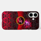 Coques Case-Mate iPhone DAMASK MONOGRAMME rouge bordeaux ruban (Verso (horizontal))