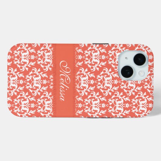 Coques Case-Mate iPhone Damask orange emberglow name (Verso (horizontal))
