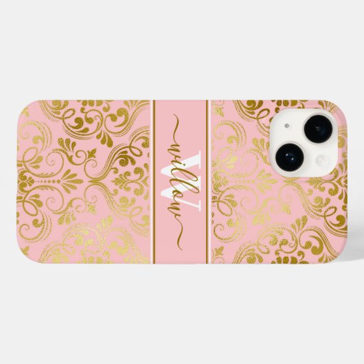 Coques Case-Mate iPhone Damask Patch Blush Pink Gold Nom Monogramme (Verso (horizontal))