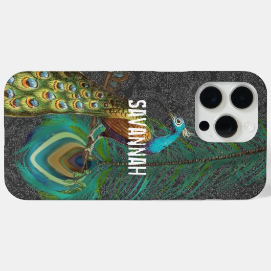 Coques Case-Mate iPhone Damask Peacock Feather Votre nom ou Devis (Verso (horizontal))