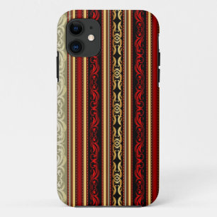 Coques Pour iPhone Damask Red Gold Black Stripes