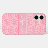 Coques Case-Mate iPhone Damask rose clair nom personnalisé (Verso (horizontal))