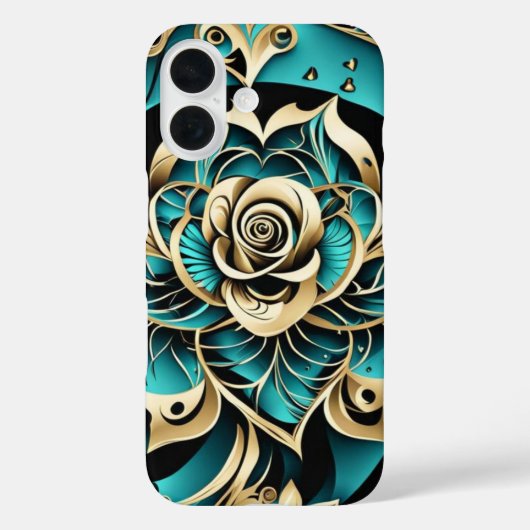 Coques Case-Mate iPhone Damask Rose Turquoise, or et noir (Verso)