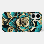 Coques Case-Mate iPhone Damask Rose Turquoise, or et noir (Verso (horizontal))