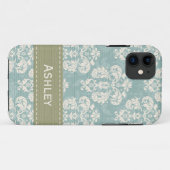 Coques Case-Mate iPhone Damassé bleue et verte (Dos (Horizontal))