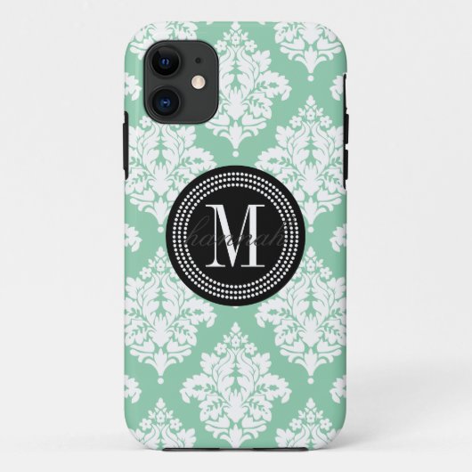 Coques Case-Mate iPhone Damassé élégante de menthe d'obscurité (Dos)