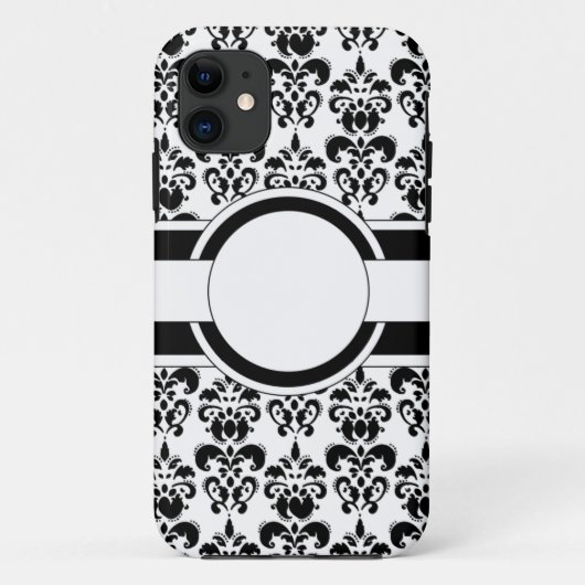 Coques Case-Mate iPhone Damassé et monogramme noirs (Dos)