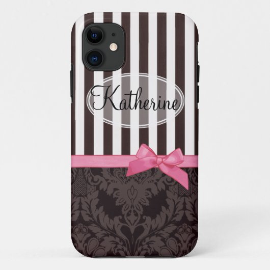 Coques Case-Mate iPhone Damassé et rayures noires élégantes (Dos)