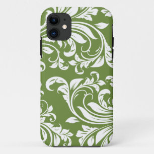 Etui iPhone Case-Mate Damassé florale de vert et blanche olive foncée
