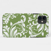 Coques Case-Mate iPhone Damassé florale de vert et blanche olive foncée (Dos (Horizontal))