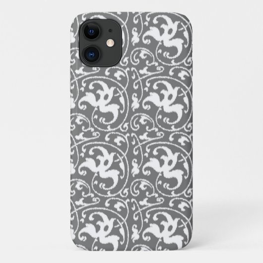 Coques Case-Mate iPhone Damassé florale d'Ikat - gris/gris et blanc (Dos)