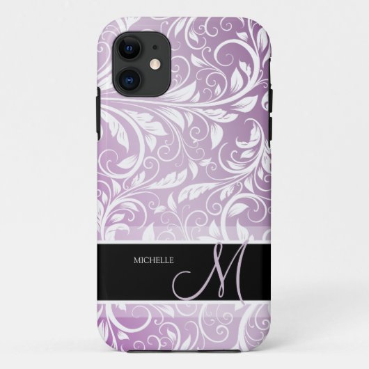 Coques Case-Mate iPhone Damassé florale pourpre et blanche de chardon (Dos)