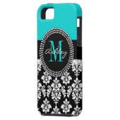 Coques Case-Mate iPhone Damassé Girly de noir d'Aqua votre nom de (Dos gauche)