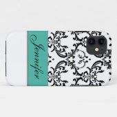 COQUES Case-Mate iPhone DAMASSÉ GIRLY DE NOIR DE TURQUOISE VOTRE NOM (Dos (Horizontal))