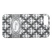 Coques Case-Mate iPhone Damassé grise et blanche élégante (Dos (Horizontal))