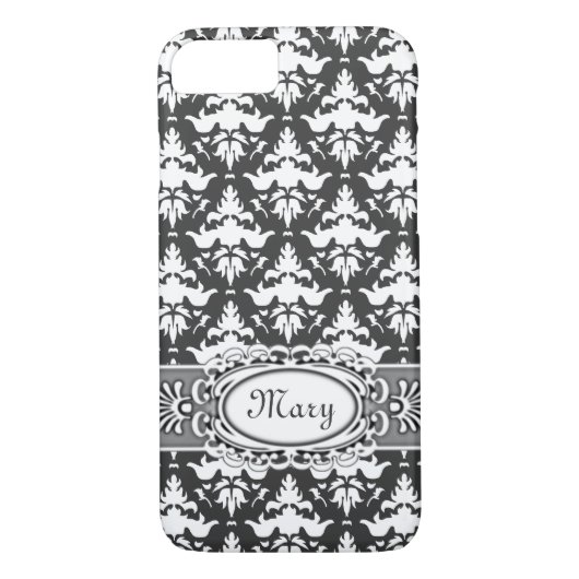 Coques Case-Mate iPhone Damassé grise et blanche élégante (Dos)