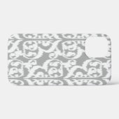 Coques Case-Mate iPhone Damassé mauresque Ikat - gris argent et blanc (Verso (horizontal))