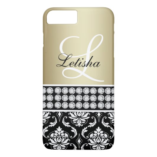 Coques Case-Mate iPhone Damassé noire d'or, votre monogramme nommé (Dos)