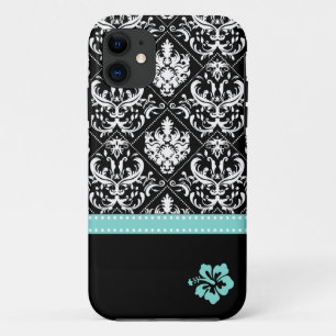 Case-Mate iPhone Case Damassé noire et blanche élégante avec la ketmie
