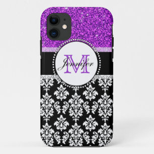 Coque Case-Mate Pour iPhone Damassé pourpre Girly de noir de parties