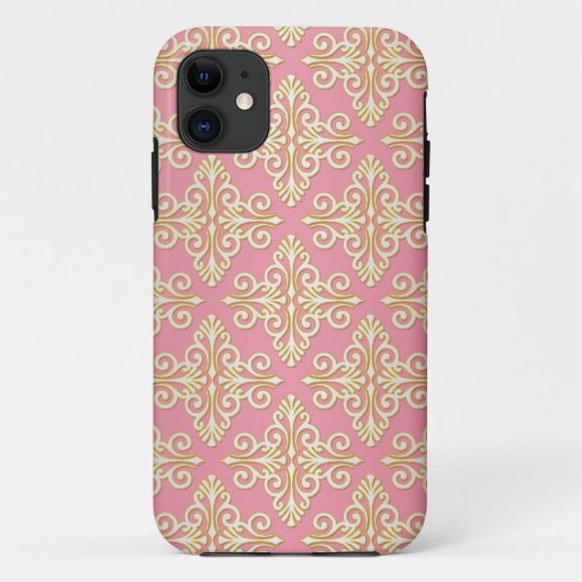 Coques Case-Mate iPhone Damassé rose et jaune féminin (Dos)