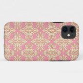 Coques Case-Mate iPhone Damassé rose et jaune féminin (Dos (Horizontal))