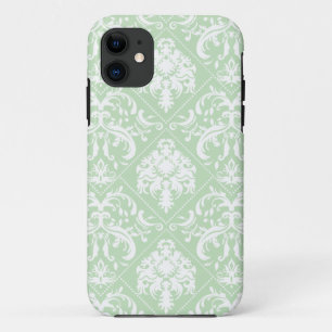 Coque Case-Mate Pour iPhone Damassé vintage verte et blanche de crème glacé