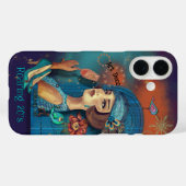 Coques Case-Mate iPhone Dame Art déco en robe bleue (Verso (horizontal))
