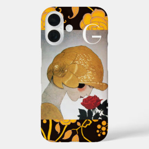 COQUES iPhone 16 DAME AU MONOGRAMME DE ROSE ROUGE