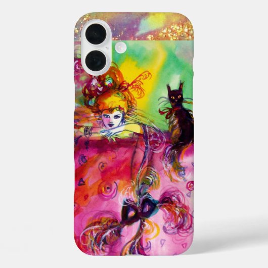 Coques Case-Mate iPhone DAME AVEC CHAT NOIR ET MASK Masquerade Nuit (Verso)