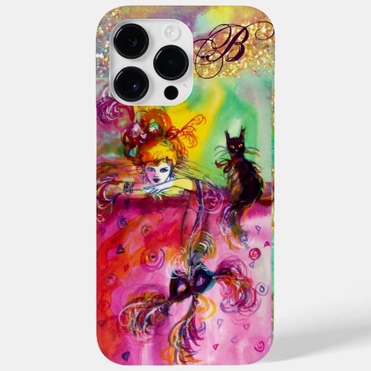 Coques Case-Mate iPhone DAME AVEC CHAT NOIR ET MASQUE Masquerade Monogramm (Verso)