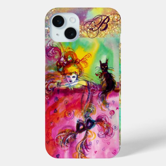 Coques Case-Mate iPhone DAME AVEC CHAT NOIR ET MASQUE Masquerade Monogramm (Verso)