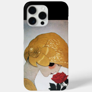 COQUE iPhone 15 PRO MAX DAME AVEC ROSE ROUGE