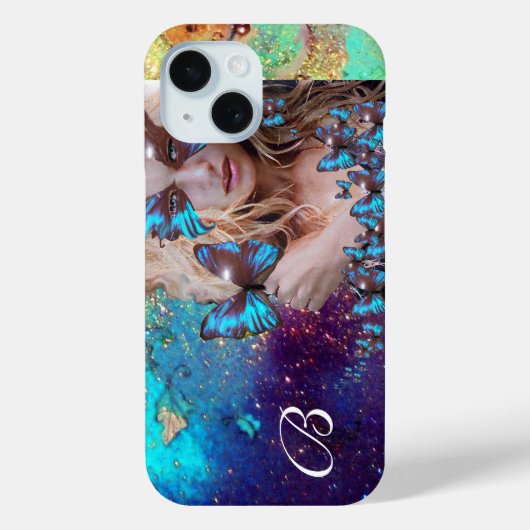 COQUES Case-Mate iPhone DAME BLEUE BOUTTERFLY, MONOGRAMME TURQUOISE OR SPA (Verso)