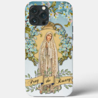 Dame de Fatima Vierge Marie Bleu Floral Religieux