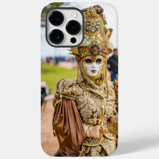Coque Pour Pour iPhone 14 Pro Max Dame en costume et masque dorés