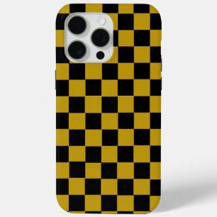 Coque iPhone 15 Pro Max Dame esthétique noir et or à carreaux rétro