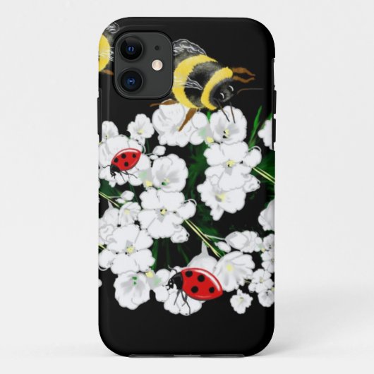 Coques Case-Mate iPhone Dames abeilles dramatiques et fleurs blanches sur (Dos)