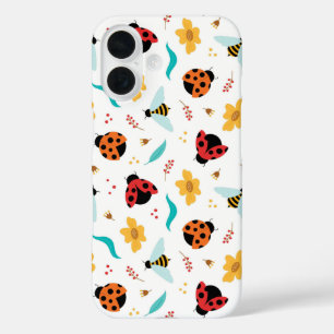 Coques iPhone 16 Dames-colorées et abeilles sur un motif floral