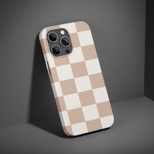 Coques iPhone 16 Damier à carreaux beige avec marron neutre