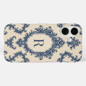 Coques Case-Mate iPhone Damier Bleu Personnalisé avec Monogramme (Verso (horizontal))