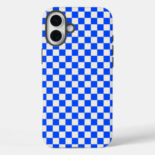 Coques iPhone 16 Plus Damier cobalt et crème