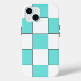 Coque Pour iPhone 15 Damier Cyan Vert