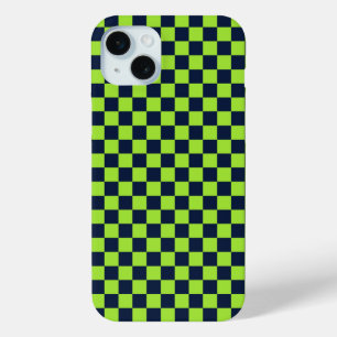 Coque iPhone 15 Mini Damier lime et marine