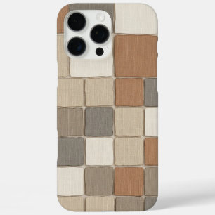 Coques iPhone 16 Pro Max Damier Moderne Bohème Terreux en Lin
