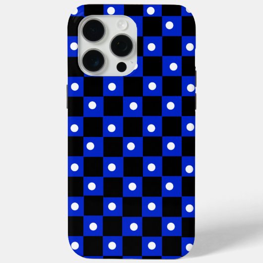 Coques Case-Mate iPhone Damier noir et bleu esthétique avec point rétro (Verso)