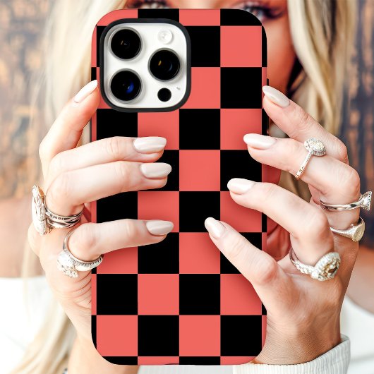 Coques Case-Mate iPhone Damier Noir et Corail